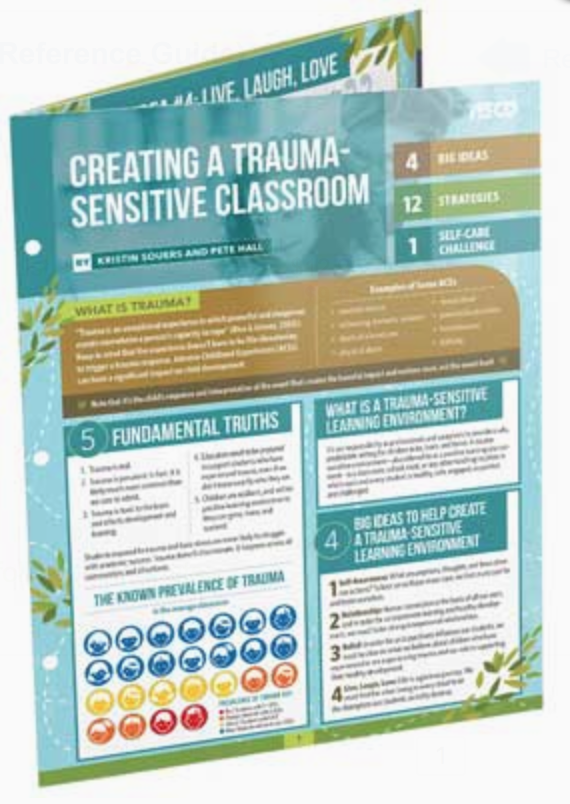 Image a of creating a trauma-sensitive classroom laminated four page quick reference guide.