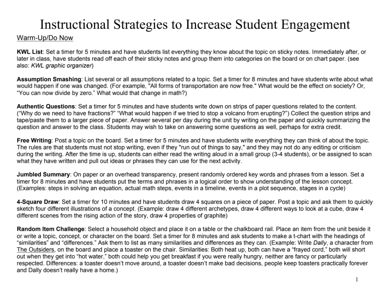 Instructional Strategies to Increase Student Engagement