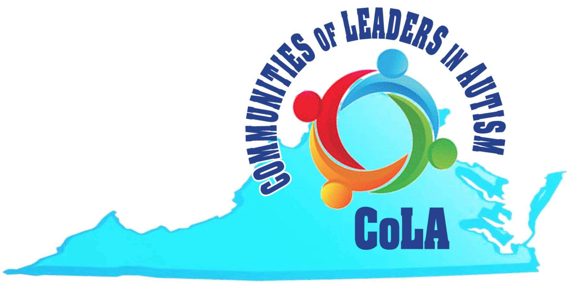 COLA Logo - Shape of Virginia with the letters C-o-L-A written over the shape, along with "Communities of Leaders in Autism
