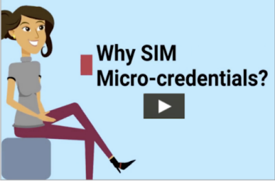 Why sim micro-credentials video, depiciting cartoon woman sitting on a box smiling